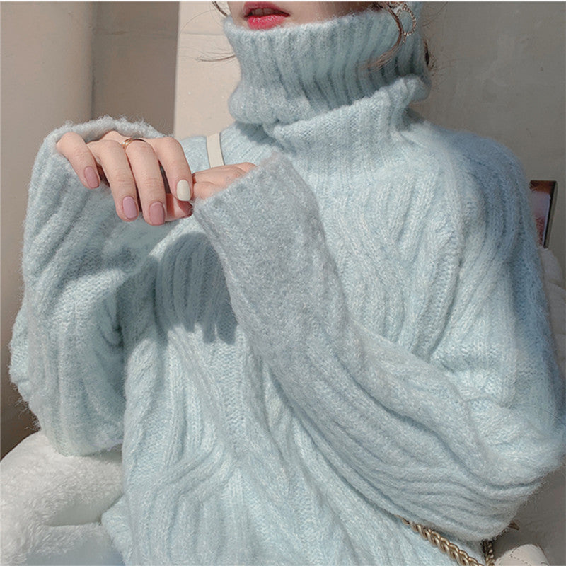 Damen Grobstrickpullover mit hohem Kragen und weichem Material R&B