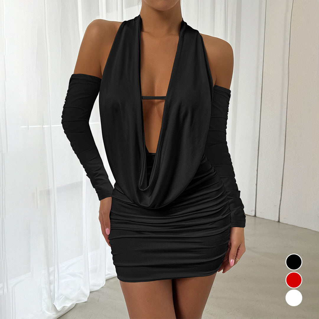 Damen Mini-Kleid mit tiefem V-Ausschnitt und seitlicher Raffung R&B