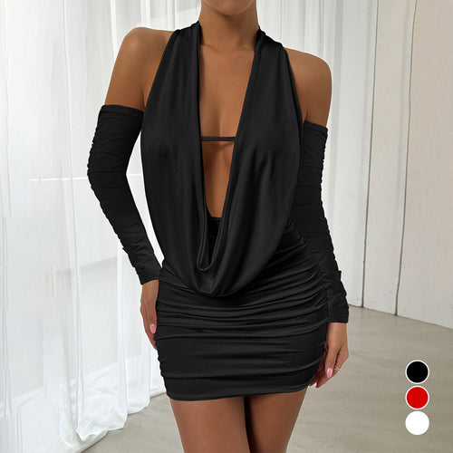 Damen Mini-Kleid mit tiefem V-Ausschnitt und seitlicher Raffung R&B