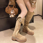 Damen Hohe Stiefel mit modischem Gürtel und Plateau-Sohle R&B