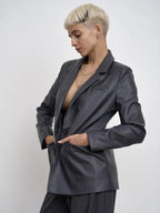 Damen minimalistische und elegante Kunstleder Blazer R&B
