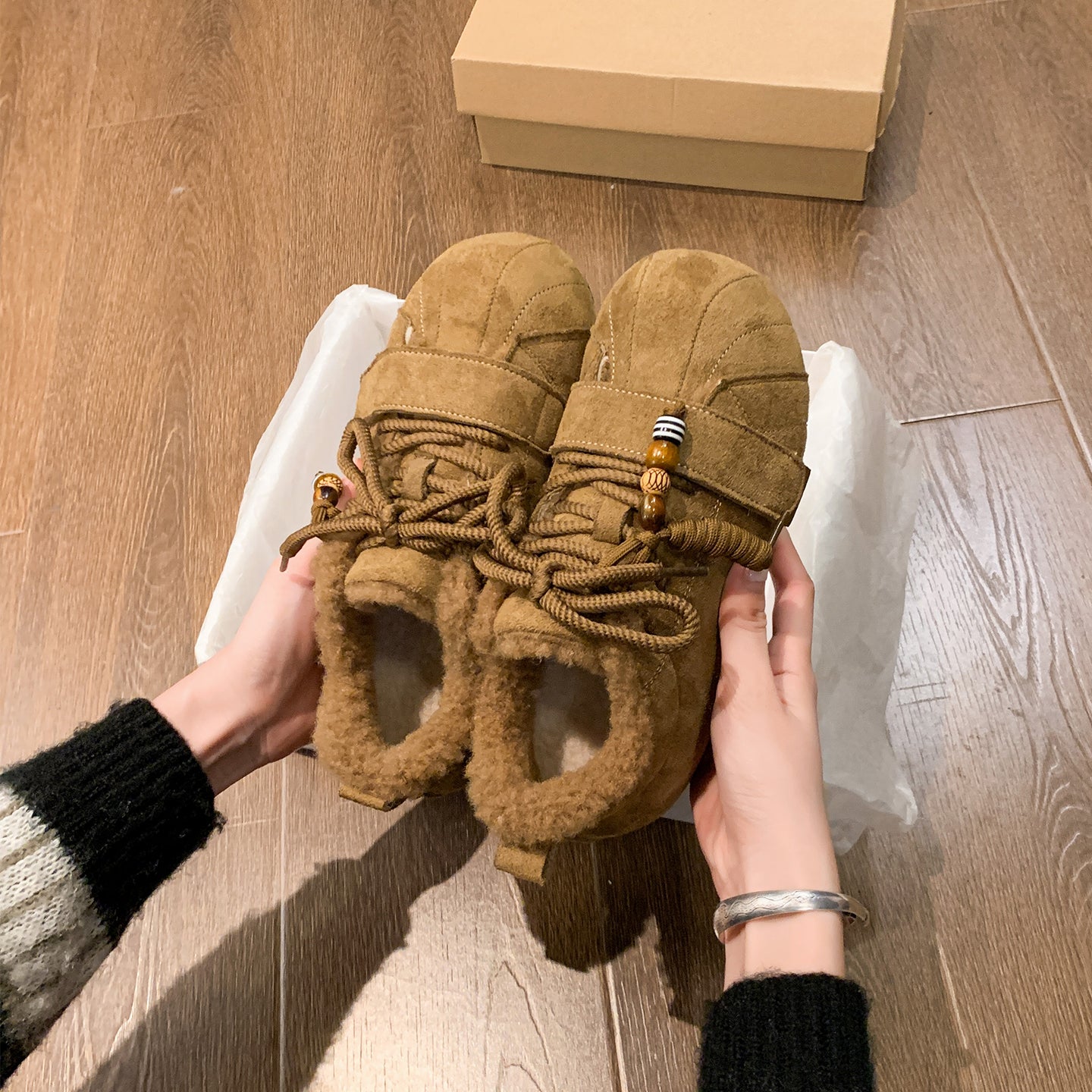 Damen Bequeme Fleece-Sneaker mit flauschigem Innenfutter R&B