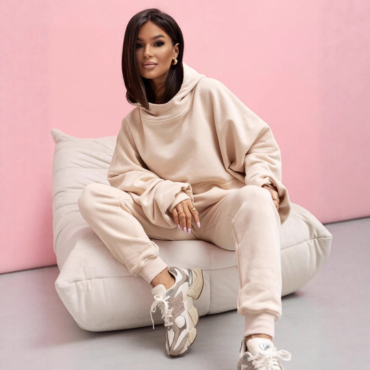 Damen lässiger Hoodie mit voluminösen Ärmeln und hohem Kragen R&B