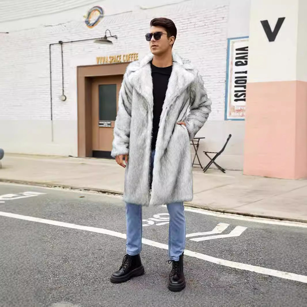 Herren Luxuriöser Kunstpelzmantel mit breitem Kragen R&B