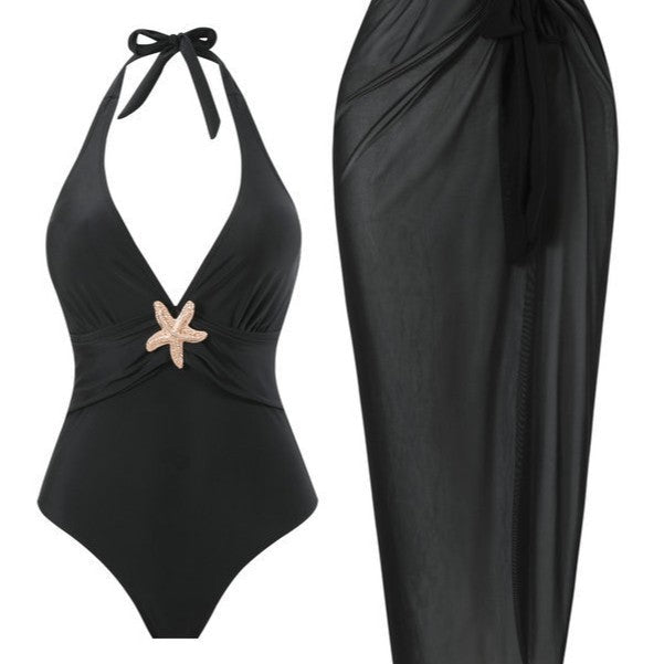 Damen Halterneck Bademode mit transparentem Pareo R&B