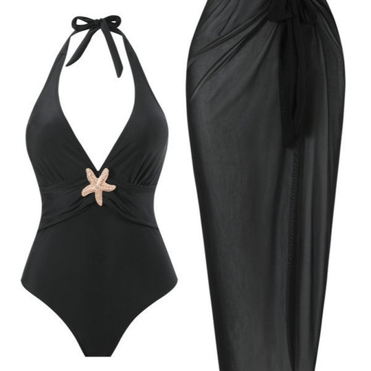 Damen Halterneck Bademode mit transparentem Pareo R&B