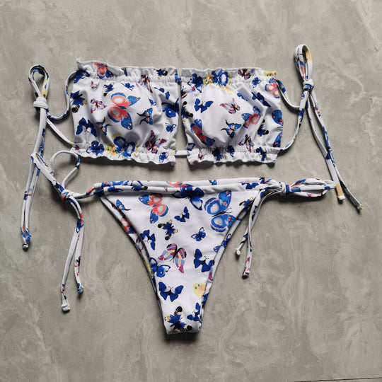 Damen Bandeau-Bikini mit voluminösen Rüschendetails R&B