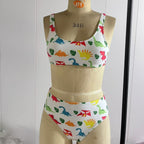 Damen Sport-Bikini mit verspieltem Dinosaurier-Muster