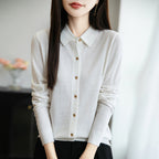 Damen weiche Wollbluse mit Knopfleiste R&B