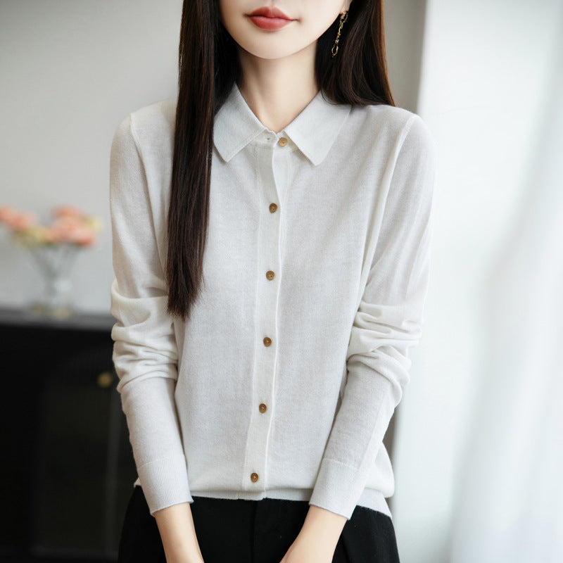 Damen weiche Wollbluse mit Knopfleiste R&B