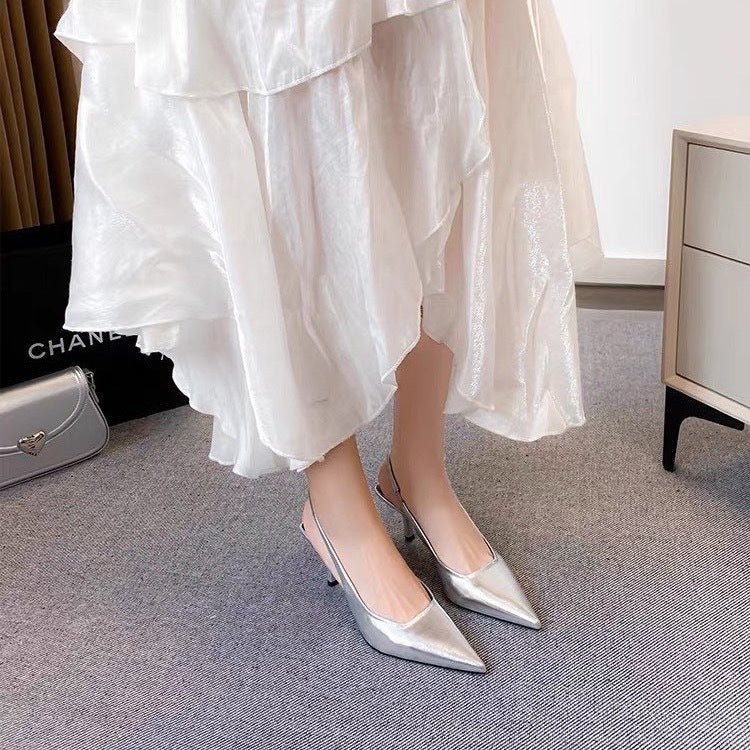Damen Slingback-Pumps mit spitz zulaufender Silhouette und schimmernder Oberflächenstruktur EB