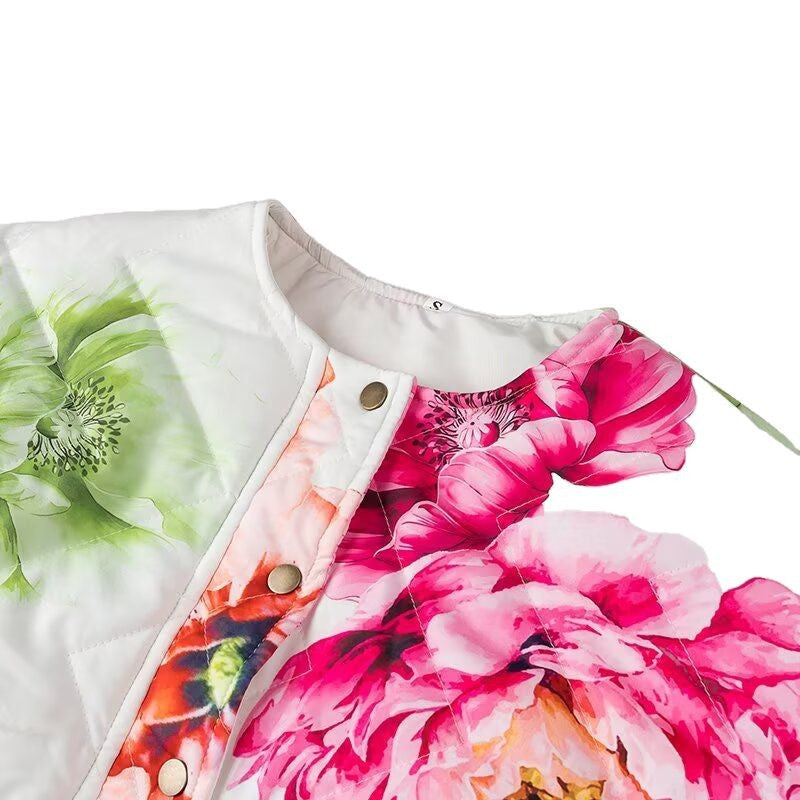 Damen Steppjacke mit floralen Mustern und elastischem Bund R&B