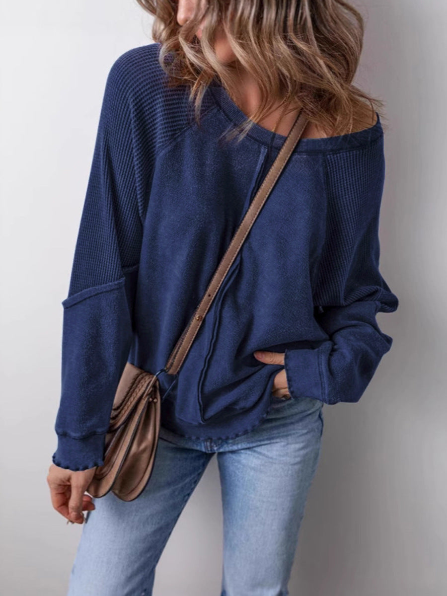 Damen lässiger Pullover mit weitem Ausschnitt R&B