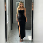 Damen Elegantes Maxikleid mit feinen Trägern und seitlichem Schlitz R&B