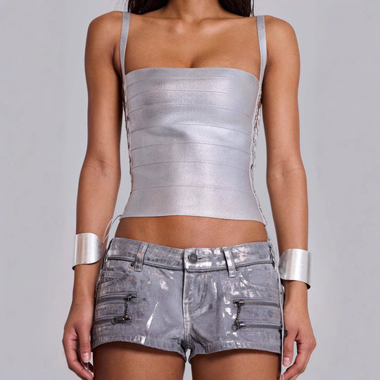 Damen Glänzendes Tanktop mit seitlichen Schnürdetails R&B