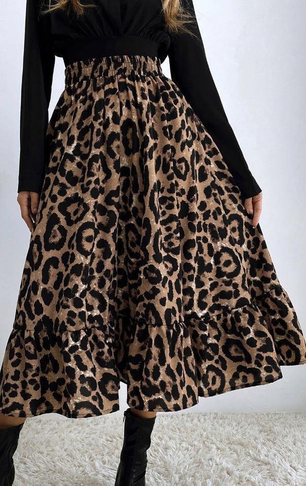 Damen Midi-Rock mit Volants und tierischem Muster R&B