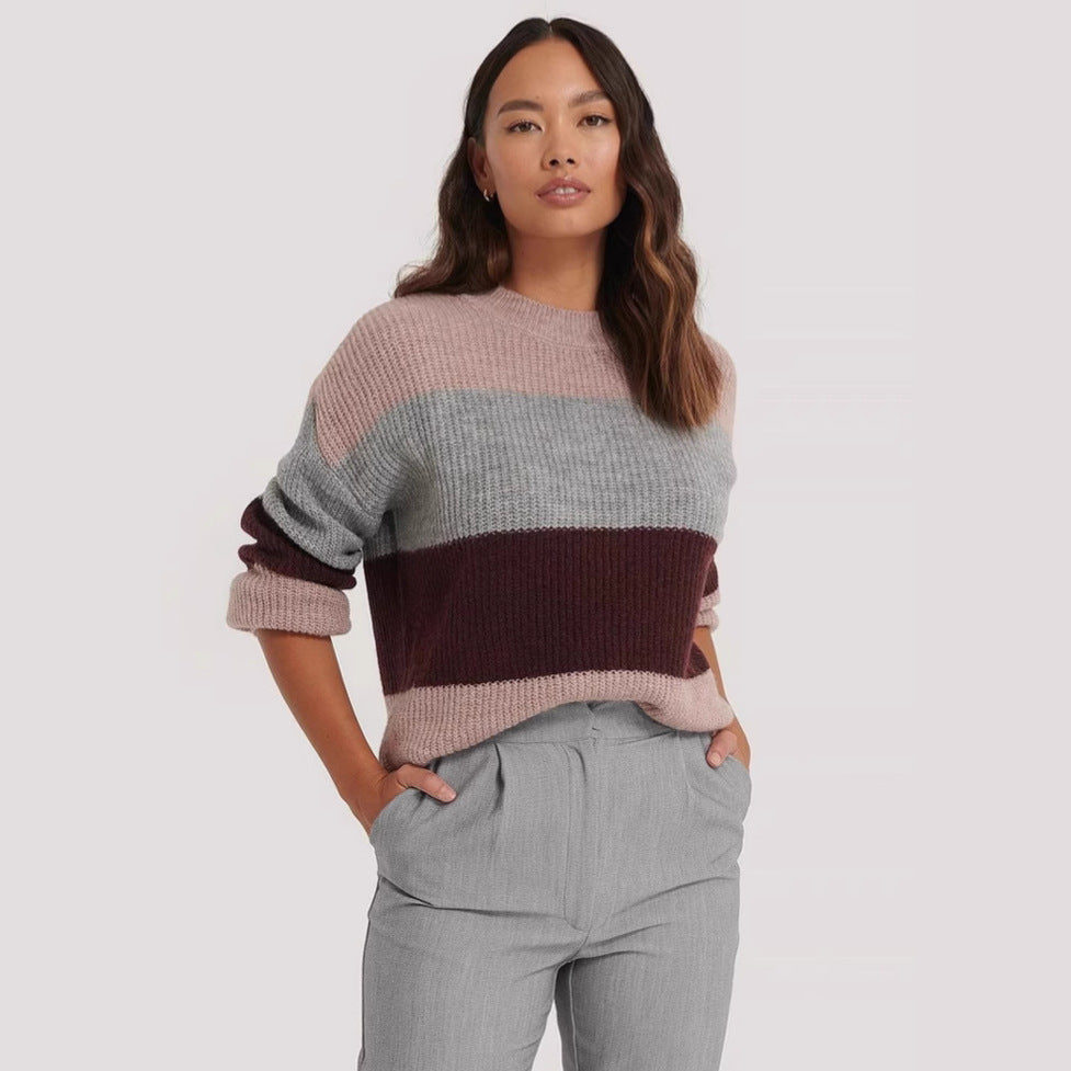 Damen gemütlicher Strickpullover mit modernem Muster und lässigem Schnitt R&B