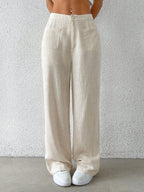 Damen Weit geschnittene Leinenhose mit elastischem Bund und praktischen Taschen R&B