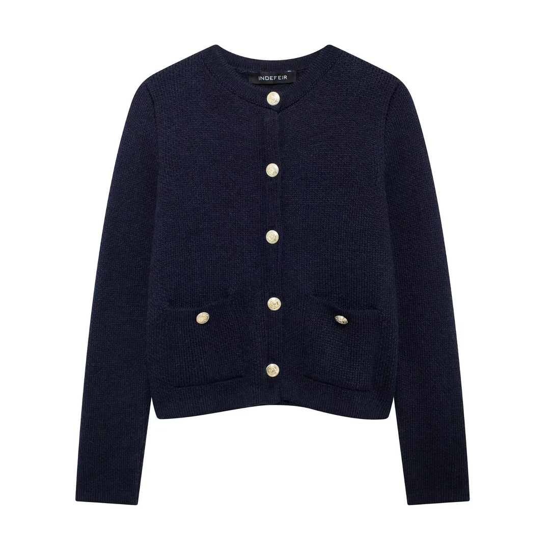 Damen Strickjacke mit schimmernden Knöpfen und Taschen R&B