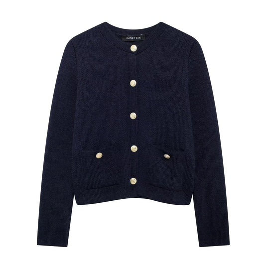Damen Strickjacke mit schimmernden Knöpfen und Taschen R&B