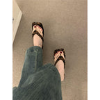 Damen elegante flache Sandalen mit kreativen Leopardenmuster R&B