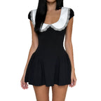 Damen Kleid im Vintage-Stil mit Spitzenkragen und weitem Rock R&B