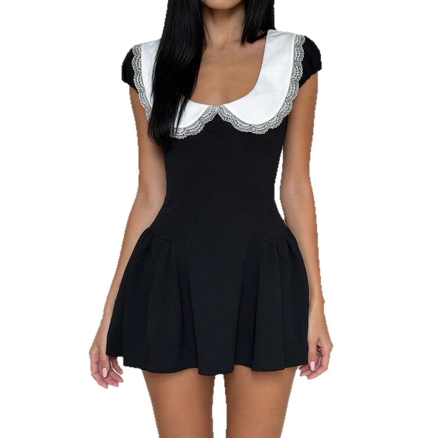 Damen Kleid im Vintage-Stil mit Spitzenkragen und weitem Rock R&B
