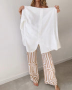 Damenweite Schlaghose mit gemustertem Design und hohem Bund R&B