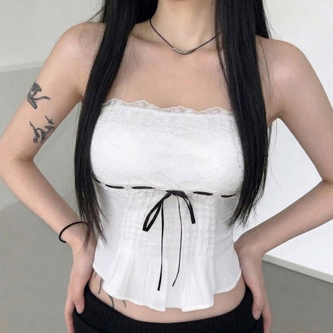 Damen-Spitzen-Bandeau-Top mit Raffungen und dekorativem Bindeband R&B