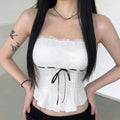 Damen-Spitzen-Bandeau-Top mit Raffungen und dekorativem BindR&Band R&B
