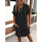 Damen lässiges Freizeitkleid mit Knopfleiste und Taschen R&B