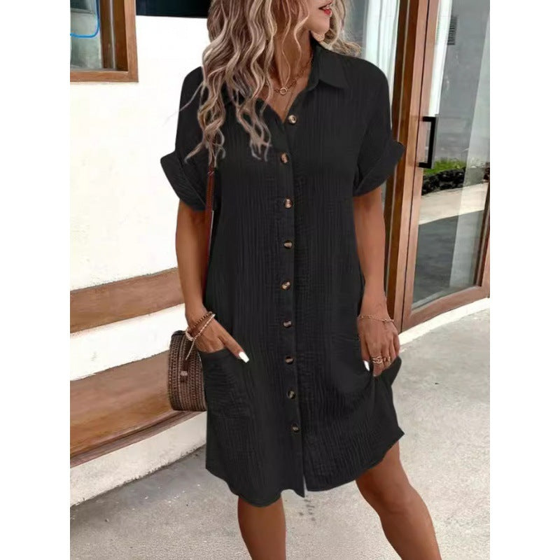 Damen lässiges Freizeitkleid mit Knopfleiste und Taschen R&B