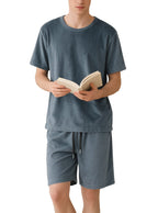 Herren nan Samtvelours Lounge-Set mit Rundhals-Kurzarmshirt und Kordelshorts R&B