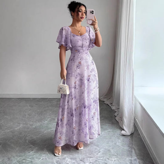 Damen Maxikleid mit fließendem Schnitt und romantischem Blumenmuster R&B