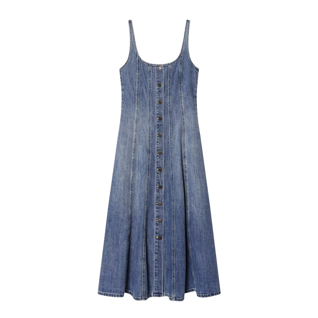 Damen Jeanskleid im A-Linien Schnitt mit Knopfverschluss R&B