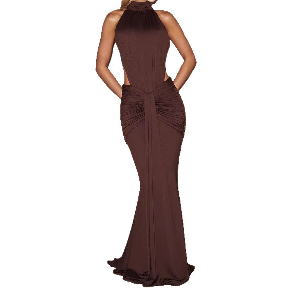 Damen Elegantes Maxikleid mit drapiertem Vorderteil und hochgeschlossenem Design R&B