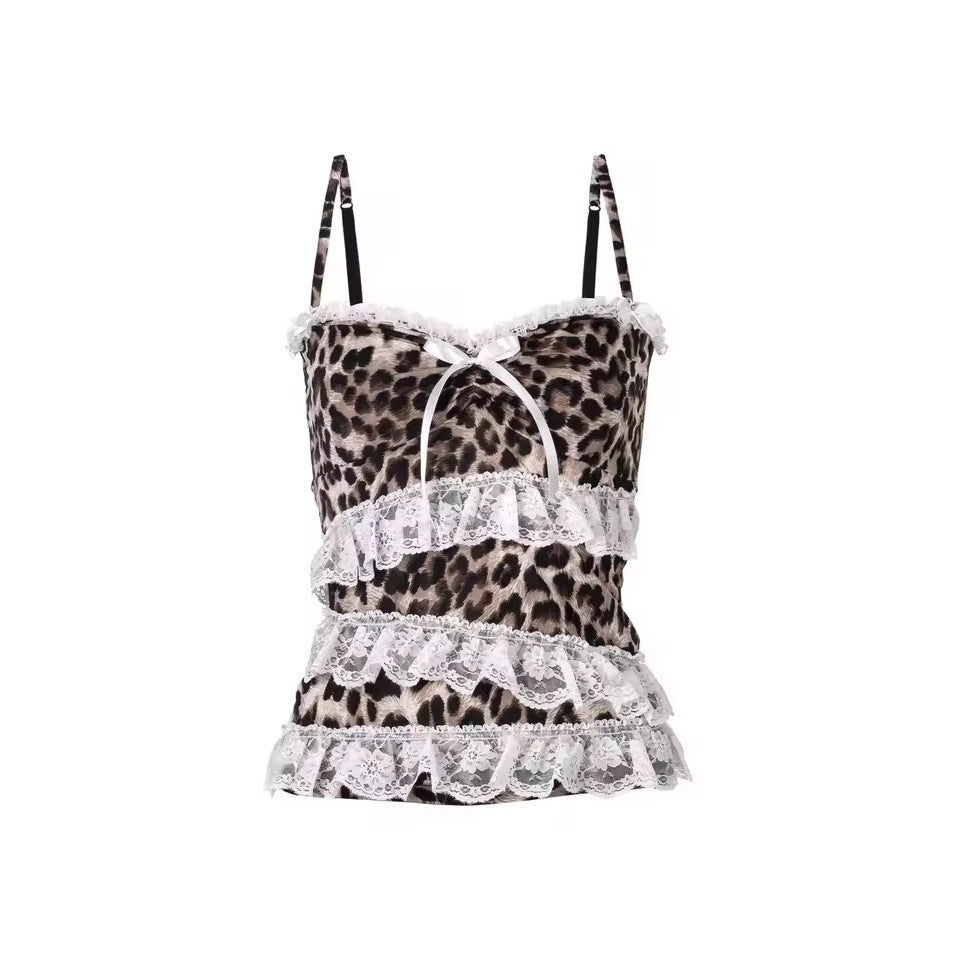 Damen Rüschen Top mit Leopardenmuster R&B