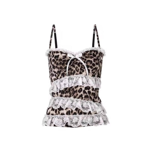 Damen Rüschen Top mit Leopardenmuster R&B