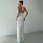 Damen Häkel-Maxikleid mit tiefer Ausschnitt R&B