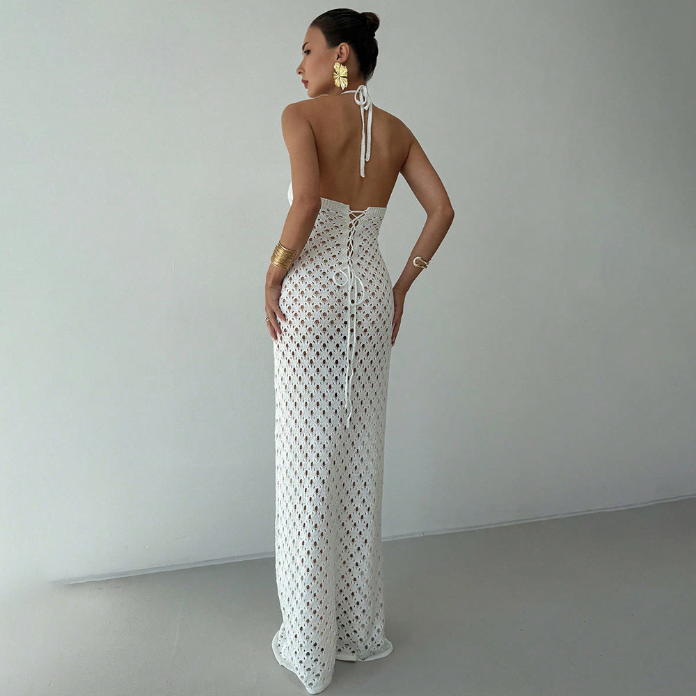 Damen Häkel-Maxikleid mit tiefer Ausschnitt R&B
