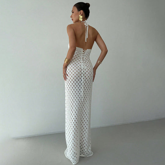 Damen Häkel-Maxikleid mit tiefer Ausschnitt R&B
