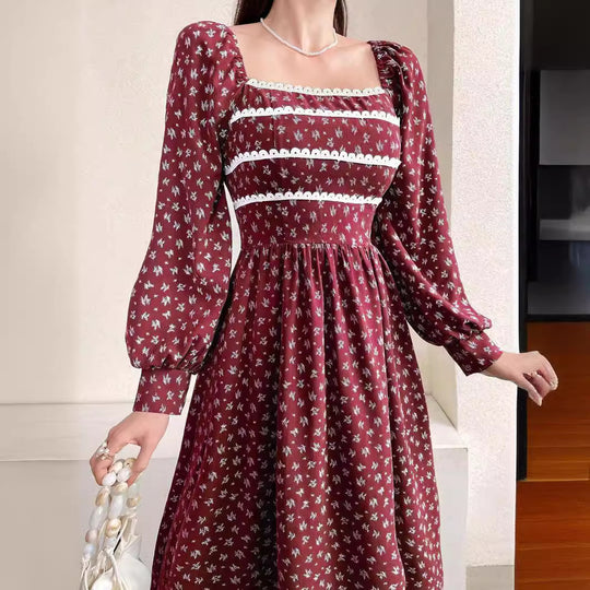 Damen Maxikleid mit Quadrat-Ausschnitt und Puffärmeln R&B