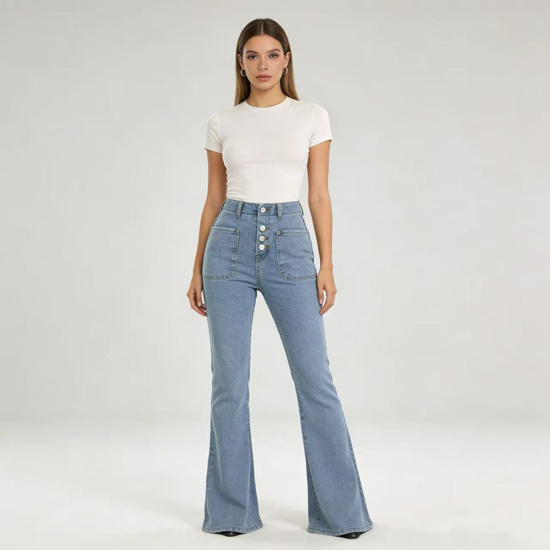 Damen Bootcut-Jeans mit hohem Bund und knöpfbarem Verschluss R&B