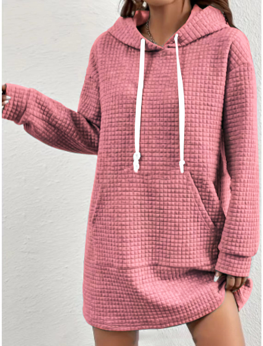 Damen Hoodie-Kleid mit praktischem Kängurutasche und modernem Strickdesign R&B