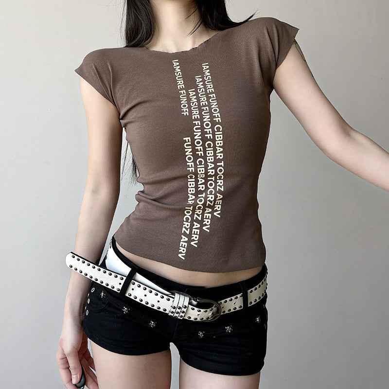 Damen trendiges Kurzarm-Shirt mit auffälligem Schriftzug R&B