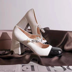 Damen elegante Blockabsatz-Pumps mit Kettenapplikation R&B