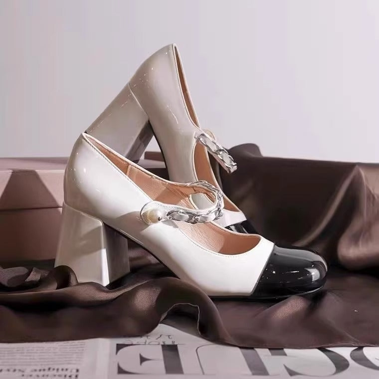 Damen elegante Blockabsatz-Pumps mit Kettenapplikation R&B