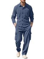 Herren nan geripptes Worker-Hemd mit Brusttaschen und entspannter Cargohose R&B