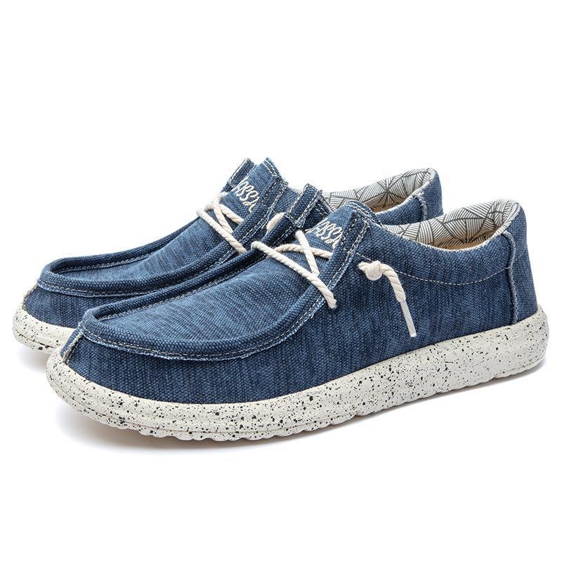 Herren nan lässiger Mokassin-Sneaker aus Jeansstoff mit elastischer Tau-Schnürung und gepolsterter Komfortsohle R&B