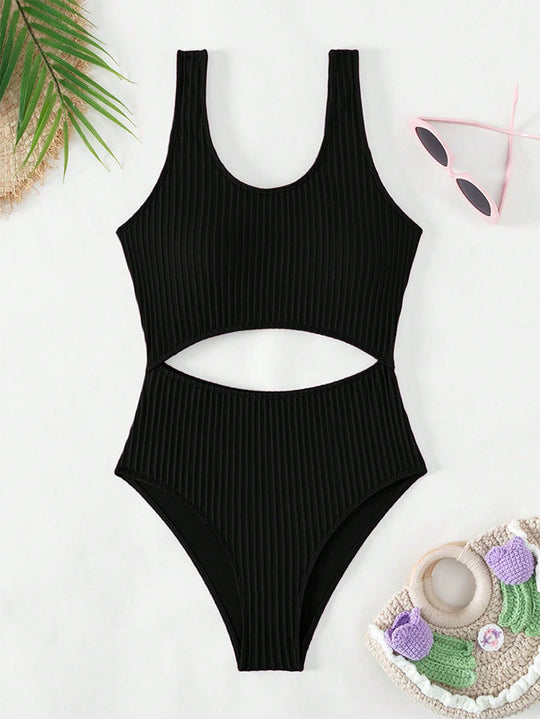 Damen Hochgeschnittener Cut-Out Einteiler Badeanzug R&B